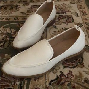 White leather almond toe loafers